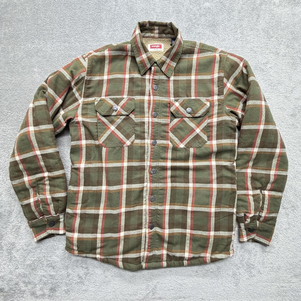 Wrangler Men's Small Heavyweight Sherpa-Lined Flannel Shirt Jacket Green